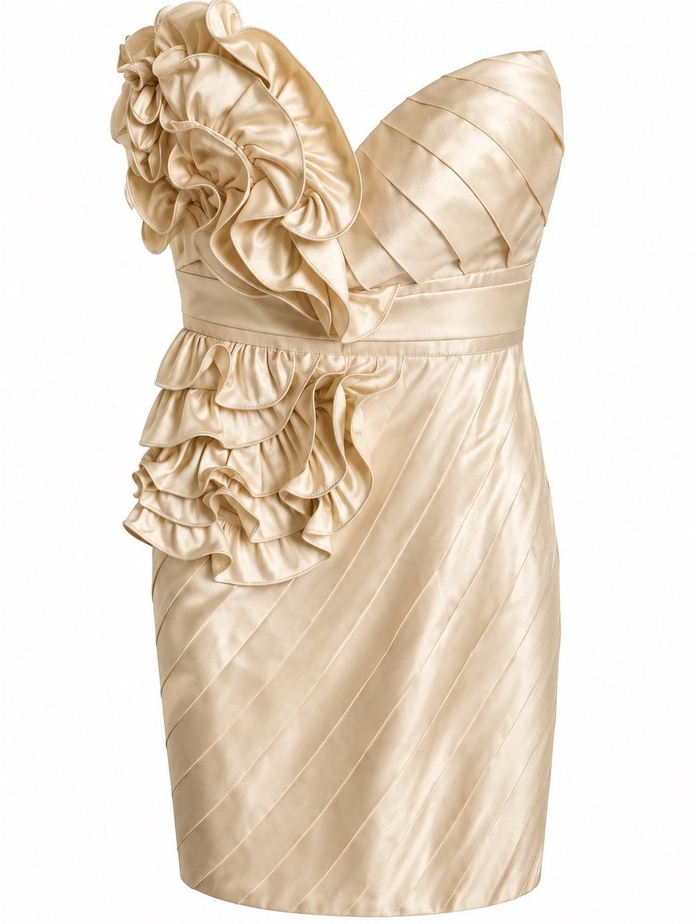 Vintage Y2K Minuet Cream Satin Ruffle Bustier Cocktail Mini Dress Size S